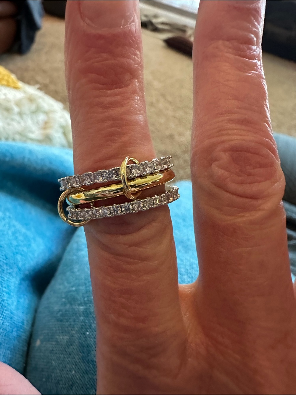 BB Lila Mixin’ Elegance Gold and Silver Triple Band Crystal Ring NWT 7.5